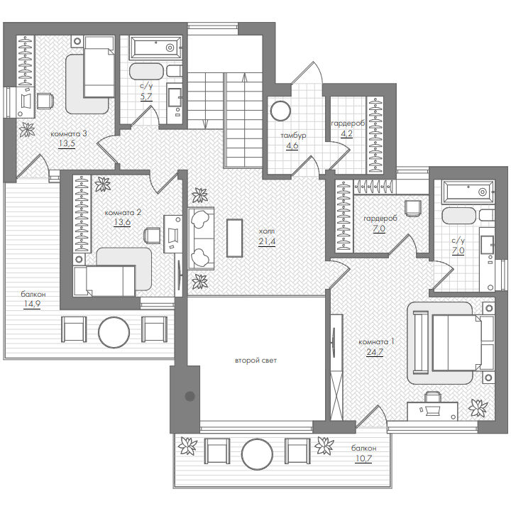 Планировка Коттедж площадью 308.75 м² с видом на море и горы №62 продаётся в городе Алушта «КП Лучи» от застройщика по цене 128 725 000 ₽ – МОРЕ БЛИЗКО