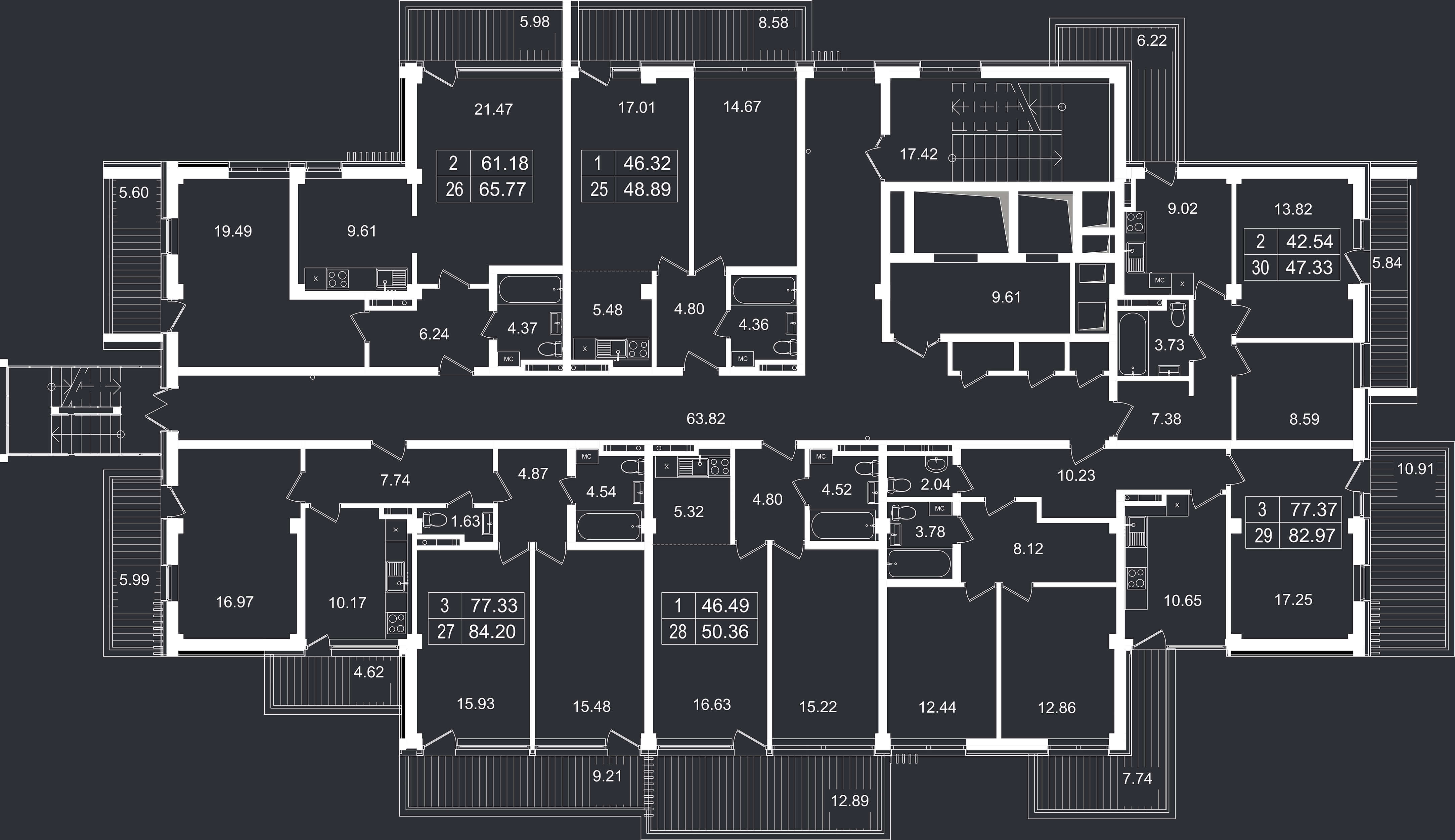 Планировка Апартамент 3‑комнатный площадью 82.97 м² с видом на море №29 корпус И продаётся в городе Гурзуф «АК Море.Ялта» от застройщика по цене 32 433 284 ₽ – Море Близко