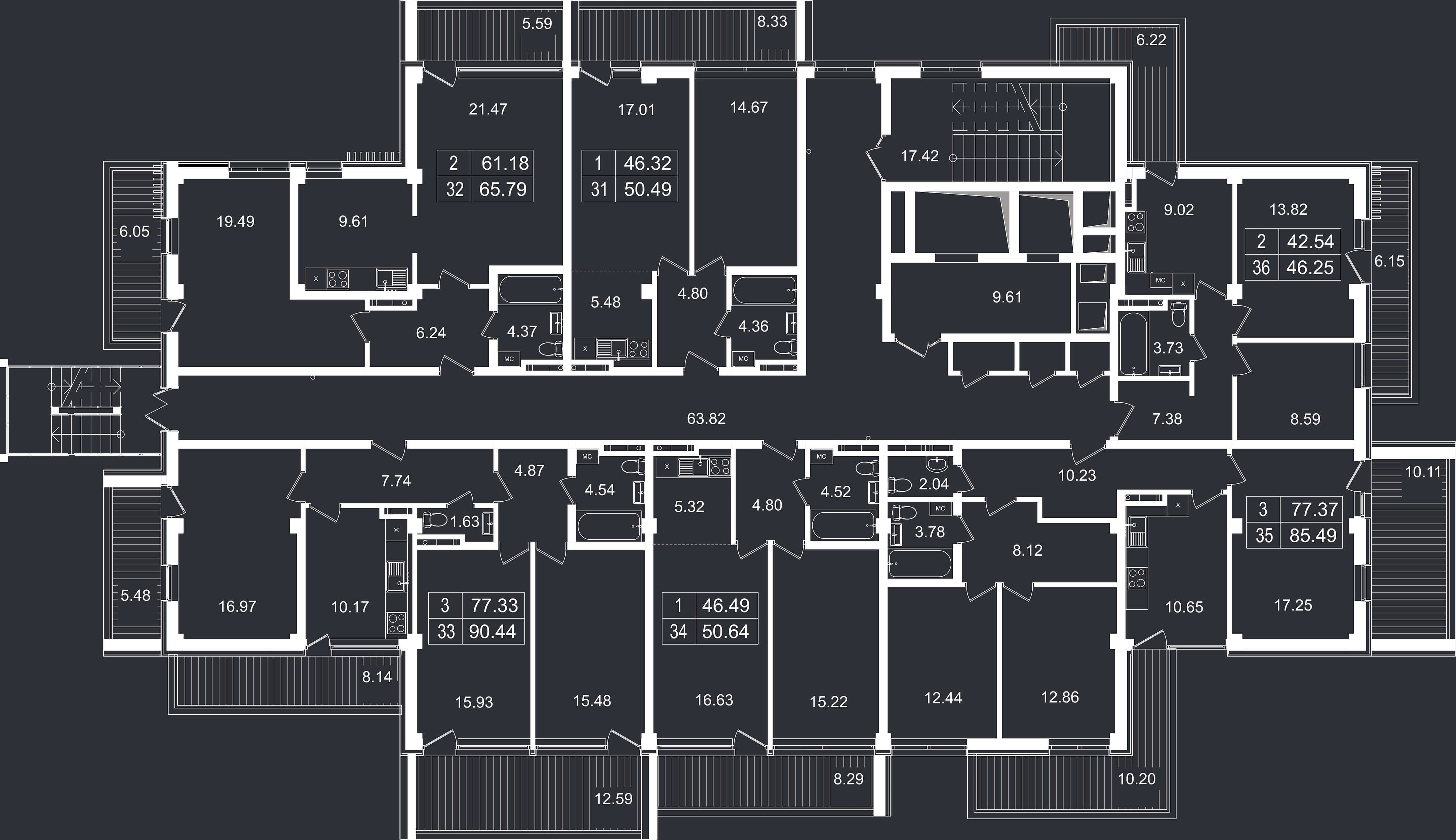 Планировка Апартамент 3‑комнатный площадью 90.44 м² с видом на море №33 корпус И продаётся в городе Гурзуф «АК Море.Ялта» от застройщика по цене 33 363 474 ₽ – МОРЕ БЛИЗКО