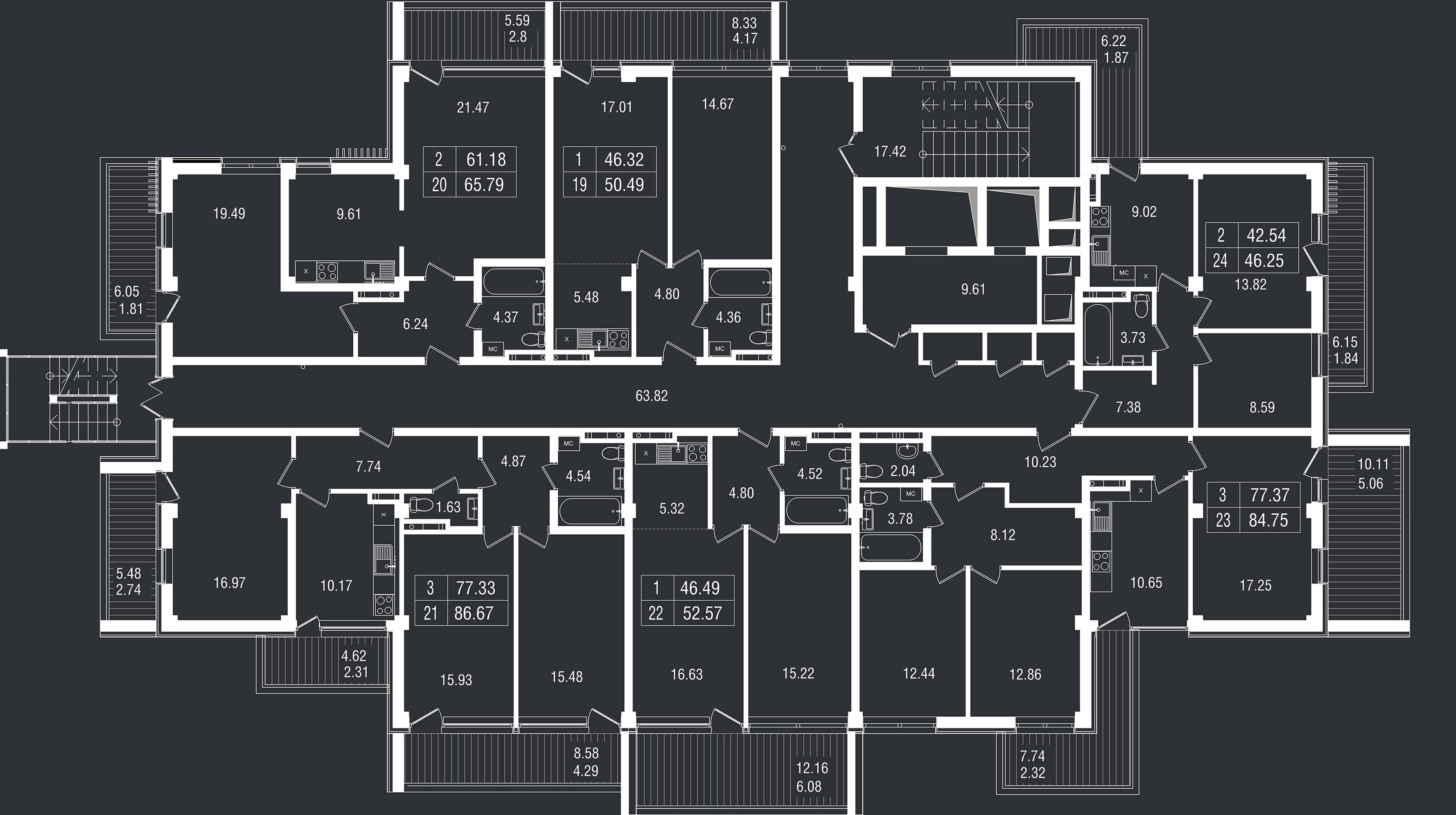 Планировка Апартамент 3‑комнатный площадью 65.79 м² с видом на море №20 корпус Г продаётся в городе Гурзуф «АК Море.Ялта» от застройщика по цене 26 836 845 ₽ – Море Близко