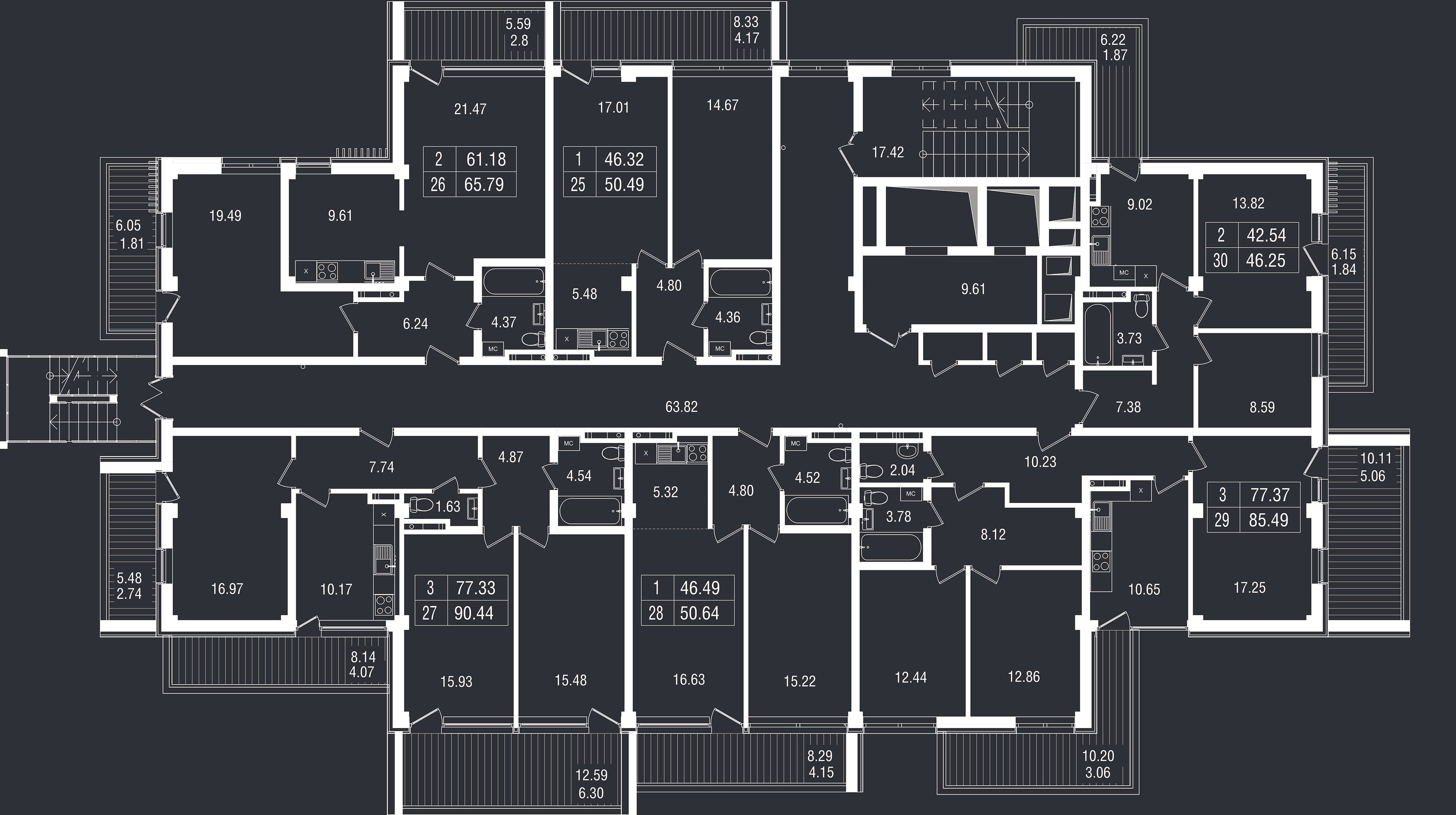 Планировка Апартамент 3‑комнатный площадью 90.44 м² с видом на море №27 корпус Д продаётся в городе Гурзуф «АК Море.Ялта» от застройщика по цене 36 841 159 ₽ – МОРЕ БЛИЗКО