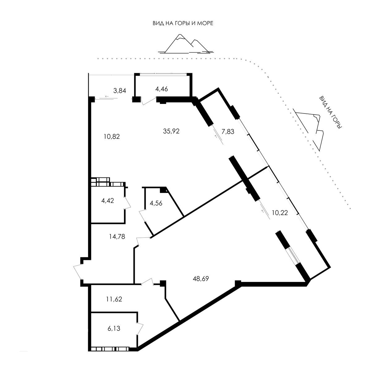 Планировка Апартамент 2‑комнатный площадью 163.29 м² с видом на горы №А-81 продаётся в городе Алушта «АК Парк Плаза» от застройщика по цене 54 671 550 ₽ – МОРЕ БЛИЗКО