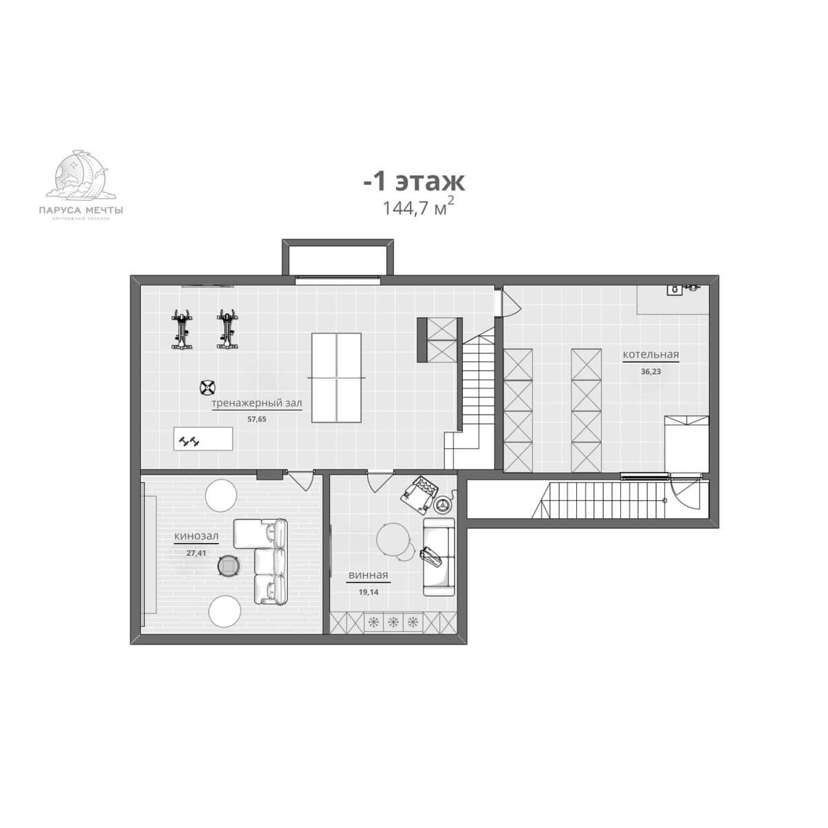 Планировка Коттедж площадью 493.70 м² с видом на море и горы №75 продаётся в городе Алушта «КП Паруса Мечты» от застройщика по цене 275 000 000 ₽ – Море Близко