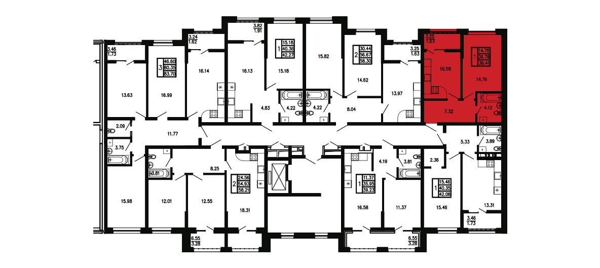 Планировка Квартира 1‑комнатная площадью 38.41 м² №73 продаётся в городе Феодосия «ЖК Просторы Крыма» от застройщика по цене 8 373 380 ₽ – МОРЕ БЛИЗКО