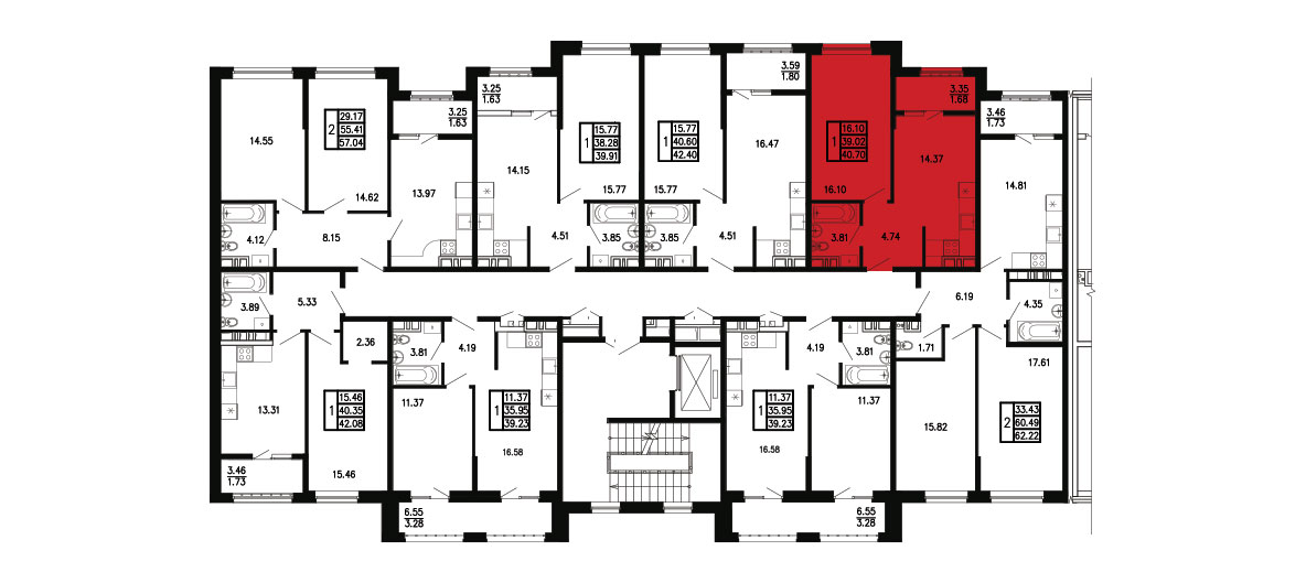 Планировка Квартира 1‑комнатная площадью 40.70 м² №37 продаётся в городе Феодосия «ЖК Просторы Крыма» от застройщика по цене 8 872 600 ₽ – МОРЕ БЛИЗКО