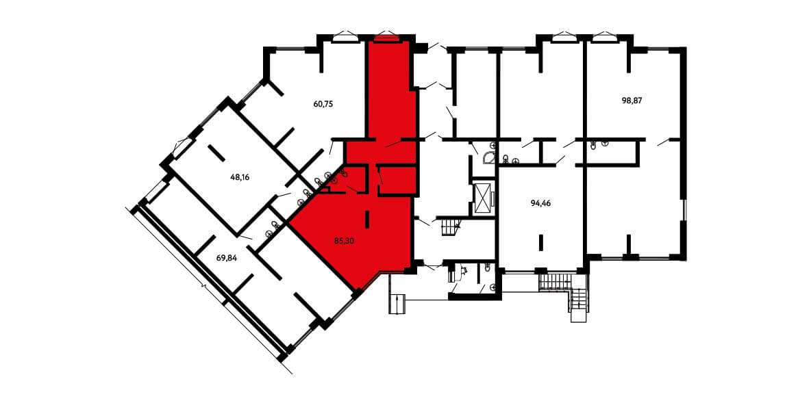 Планировка Студия площадью 85.30 м² №15 продаётся в городе Феодосия «ЖК Просторы Крыма» от застройщика по цене 15 780 500 ₽ – МОРЕ БЛИЗКО