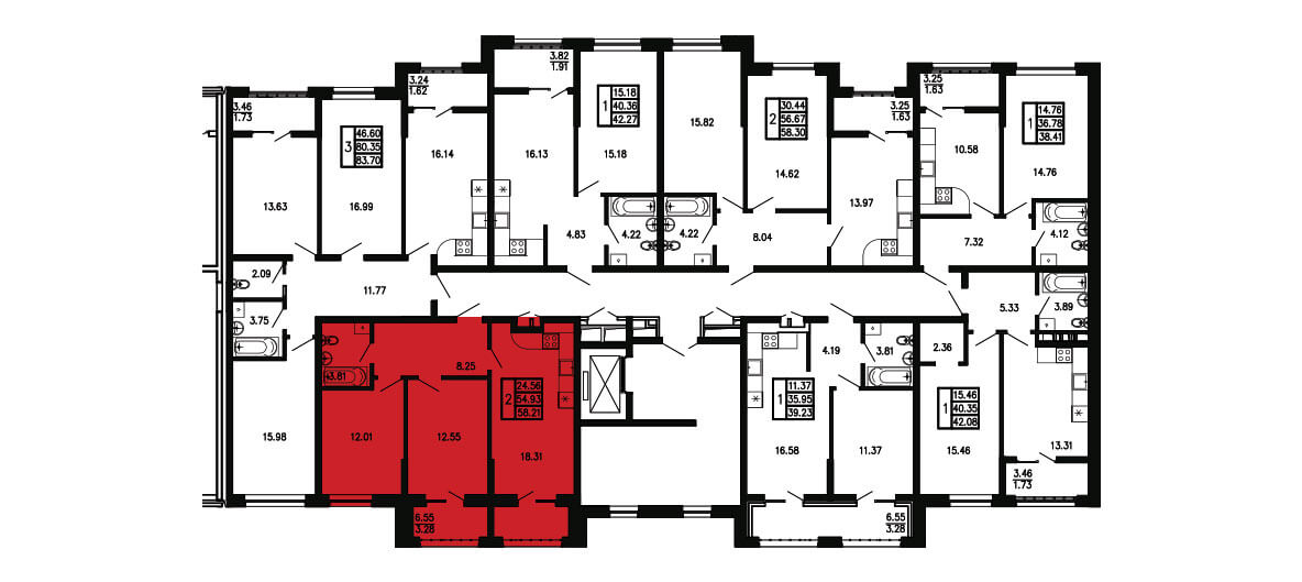 Планировка Квартира 2‑комнатная площадью 58.21 м² №182 продаётся в городе Феодосия «ЖК Просторы Крыма» от застройщика по цене 11 234 530 ₽ – МОРЕ БЛИЗКО