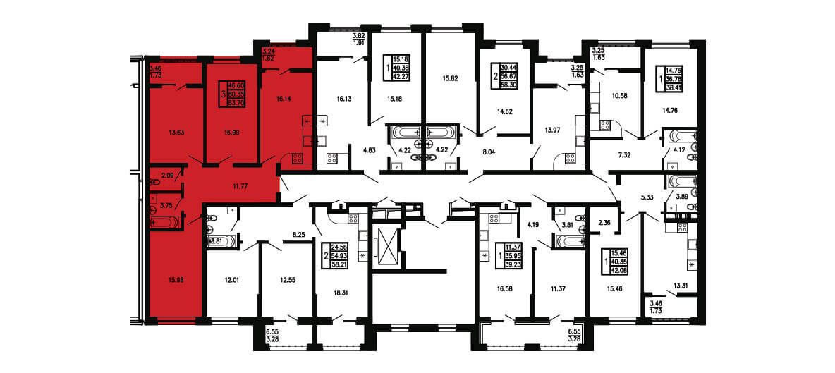 Планировка Квартира 3‑комнатная площадью 83.70 м² №183 продаётся в городе Феодосия «ЖК Просторы Крыма» от застройщика по цене 15 568 200 ₽ – МОРЕ БЛИЗКО