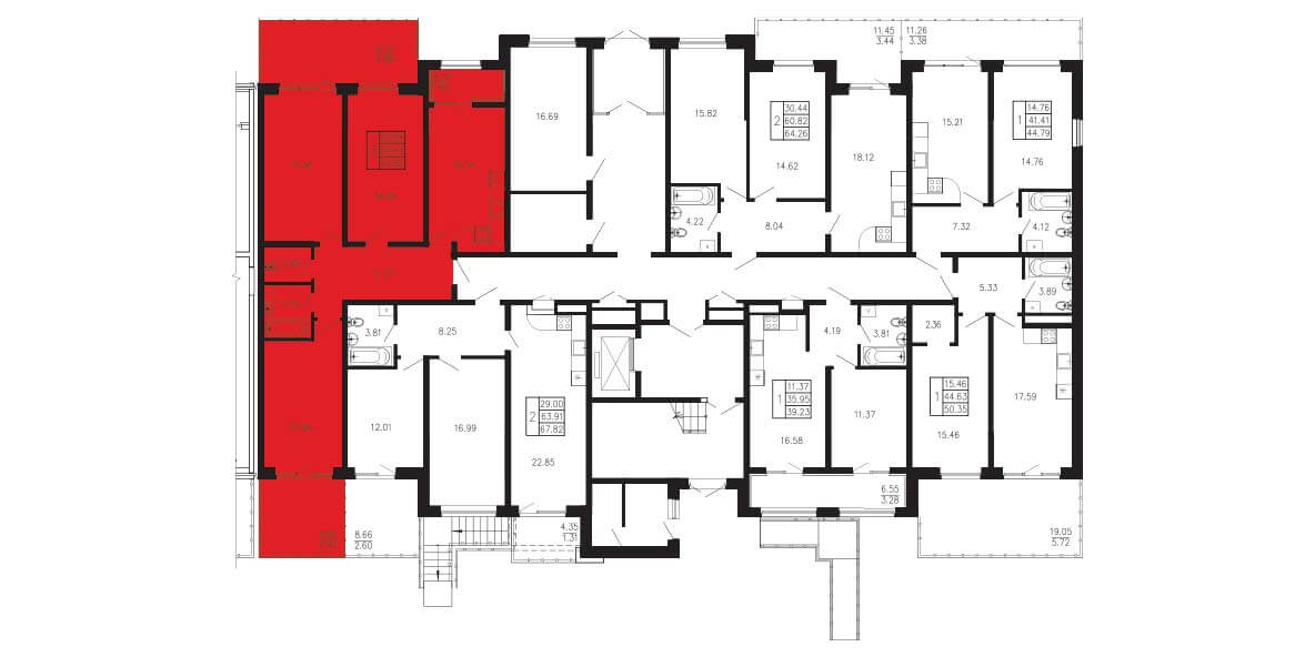 Планировка Квартира 3‑комнатная площадью 93.80 м² №177 продаётся в городе Феодосия «ЖК Просторы Крыма» от застройщика по цене 17 446 800 ₽ – МОРЕ БЛИЗКО