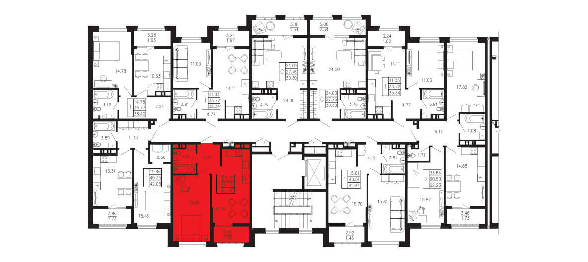 Планировка Квартира 1‑комнатная площадью 41.97 м² №45 продаётся в городе Феодосия «ЖК Просторы Крыма» от застройщика по цене 7 134 900 ₽ – МОРЕ БЛИЗКО
